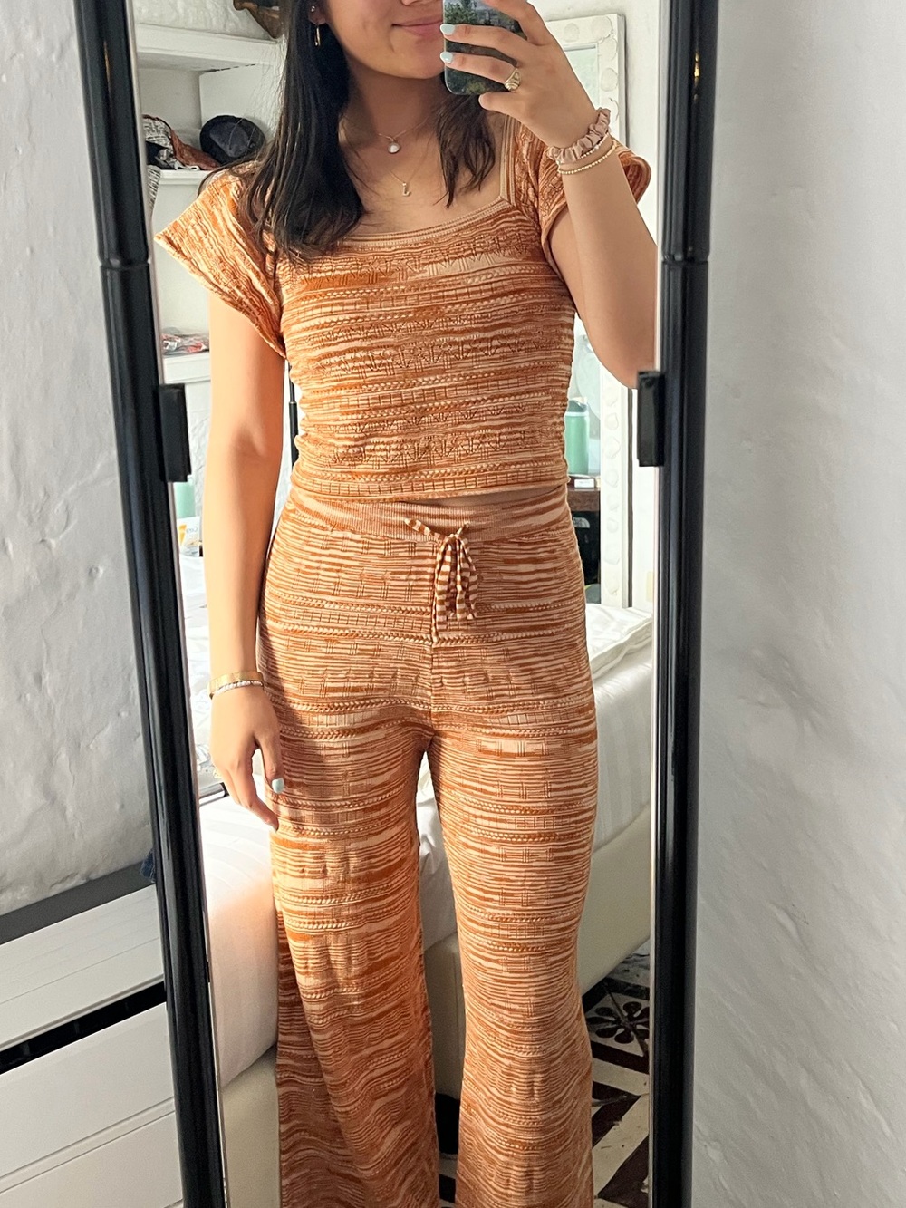 Striped Orange Cropped Women's Top & Pants